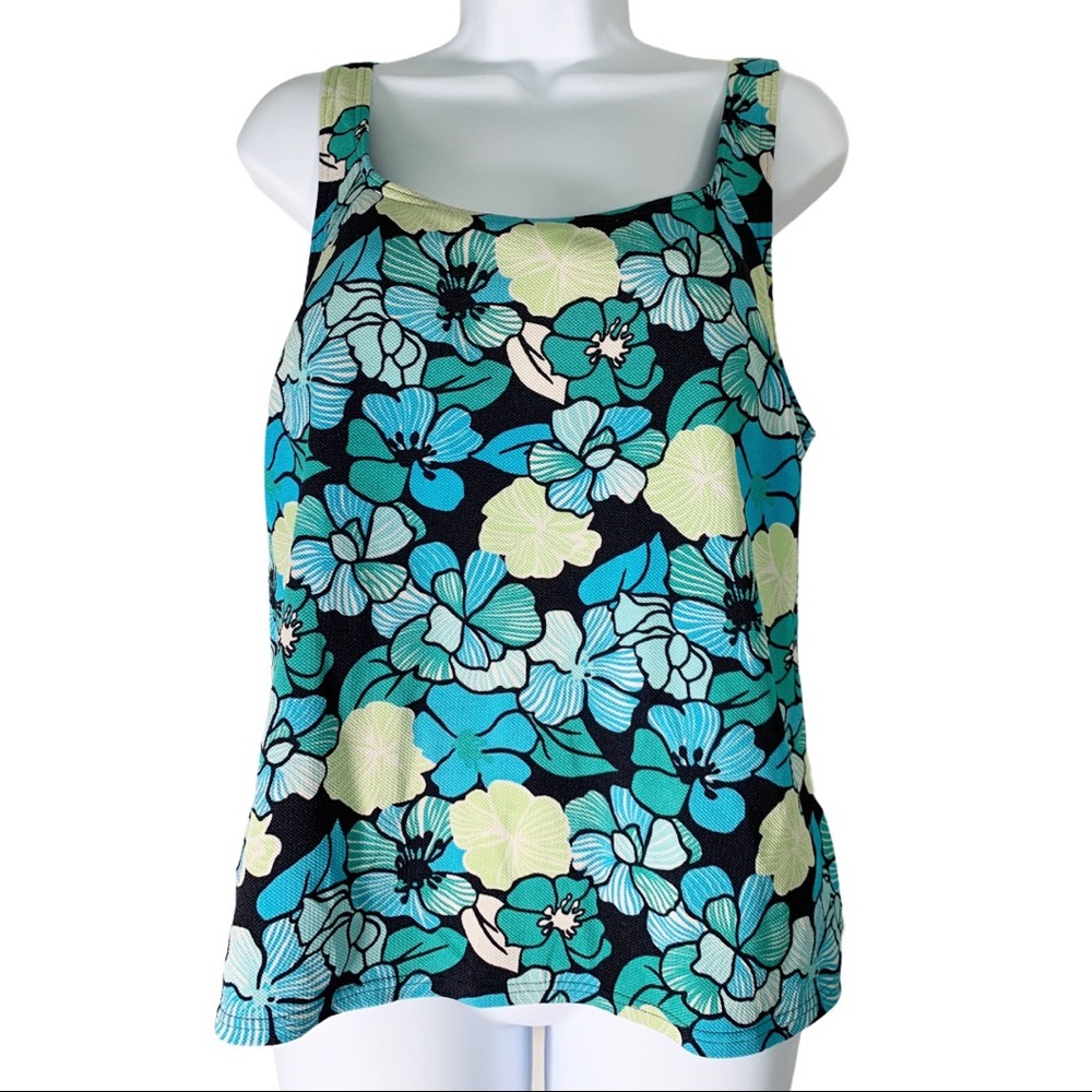 Lands End 16 Floral Tankini  Swimsuit Top